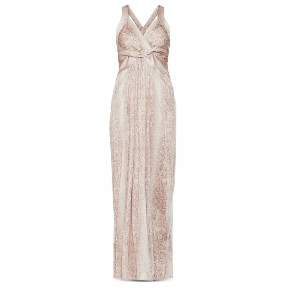 BCBG MAX AZRIA WOMENS SNAKE PRINT FAUX WRAP EVENING DRESS